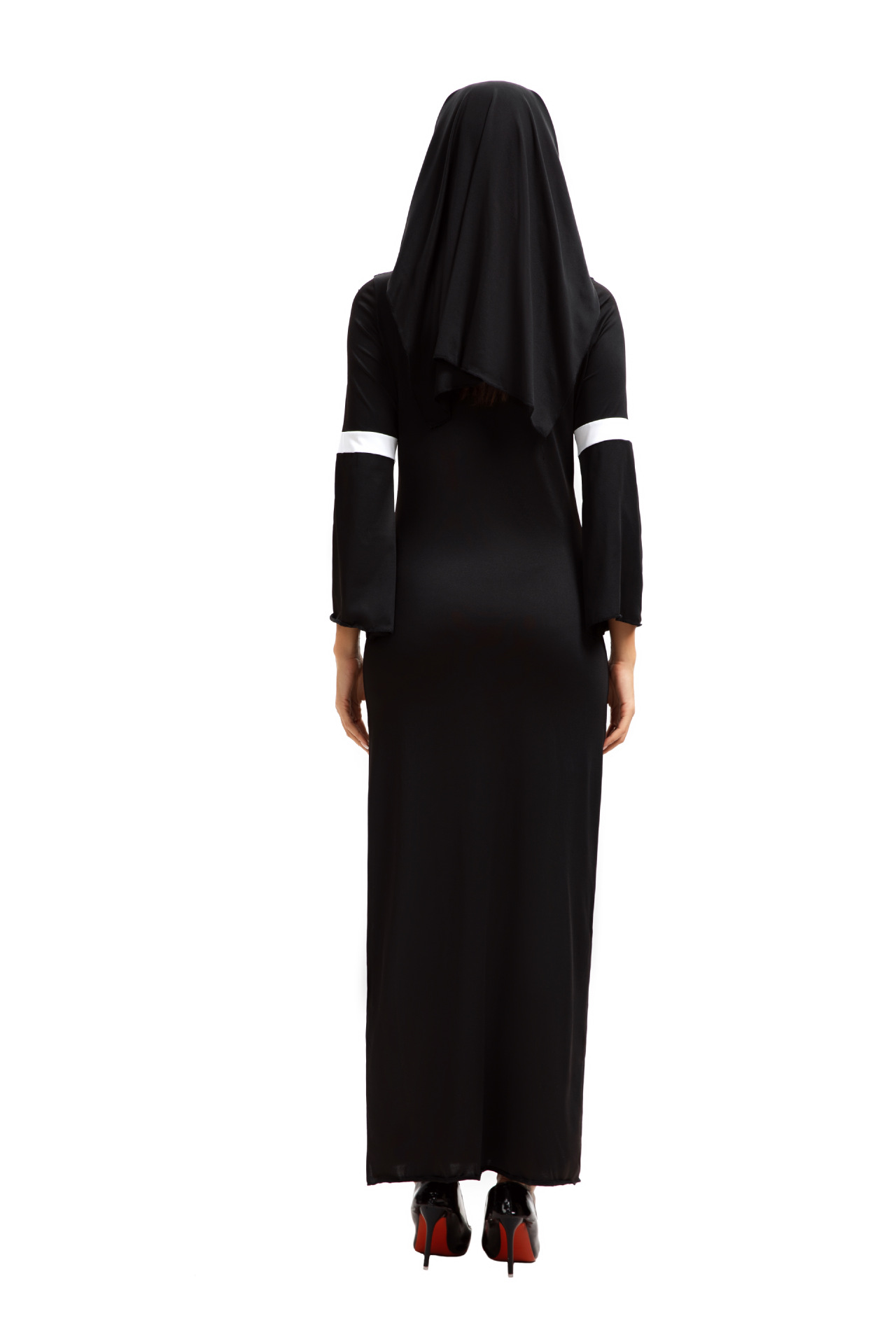 Sexy Cosplay Nun Costumes 3 Piece Sets Cutout Split Maxi Dresses